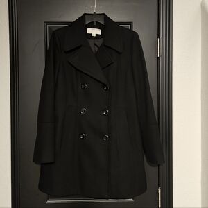 Anne Klein Charcoal Double-Breasted Wool Blend Peacoat Size Medium